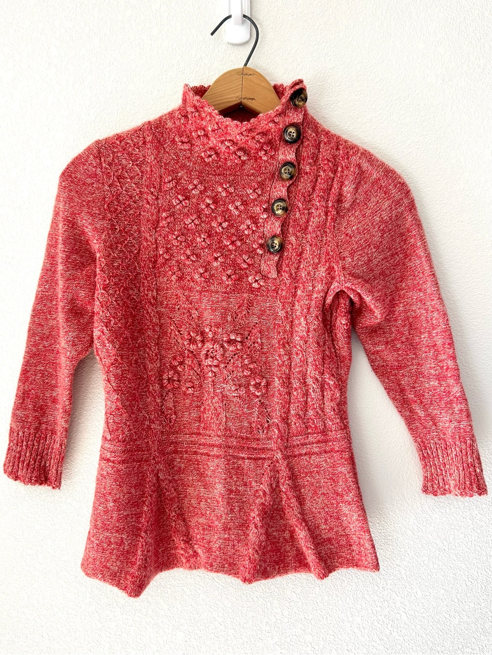 Anthropologie Moth Wool Marled Floral Knit Turtleneck Peplum Sweater Size S